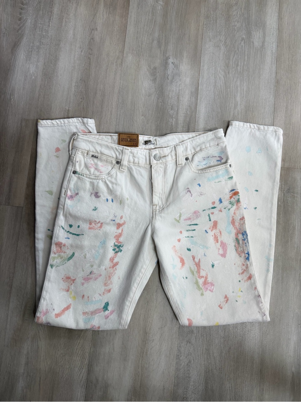 Ralph Lauren Girls Paint-Splatter White Jeans